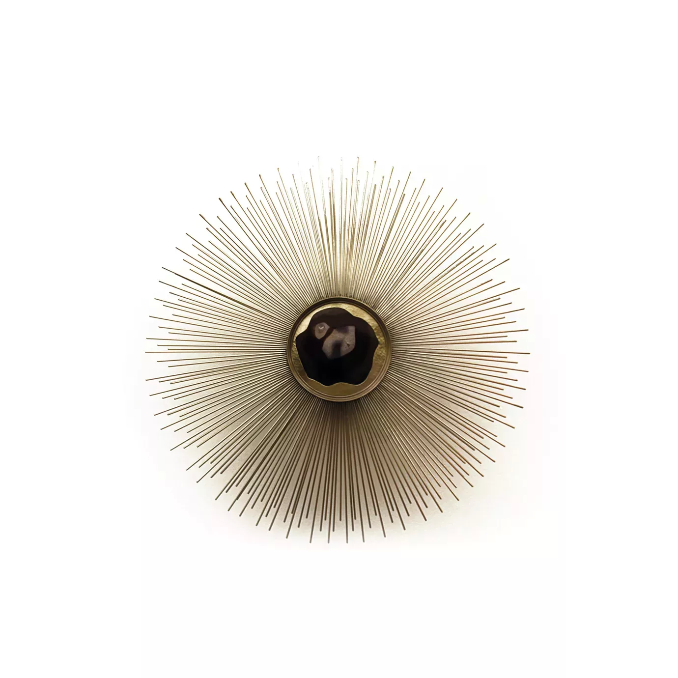 Elegant Brilliance Sconce with a sculptural radial design in golden tones and a dark, shiny central detail.
