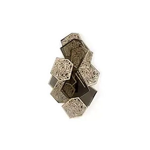 Elegant Hypnotic Sconce with a geometric design in golden tones and bronze glass details featuring intricate patterns.