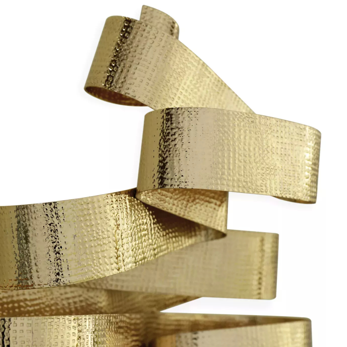 Elegant close-up of the textured golden wavy ribbons detail of the Chloe Sconce.