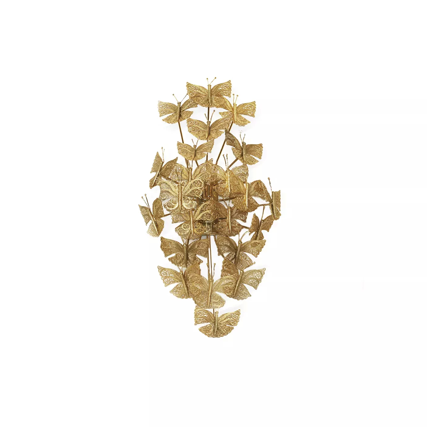 Nymph Sconce: Golden filigree sconce portraying multiple butterflies.