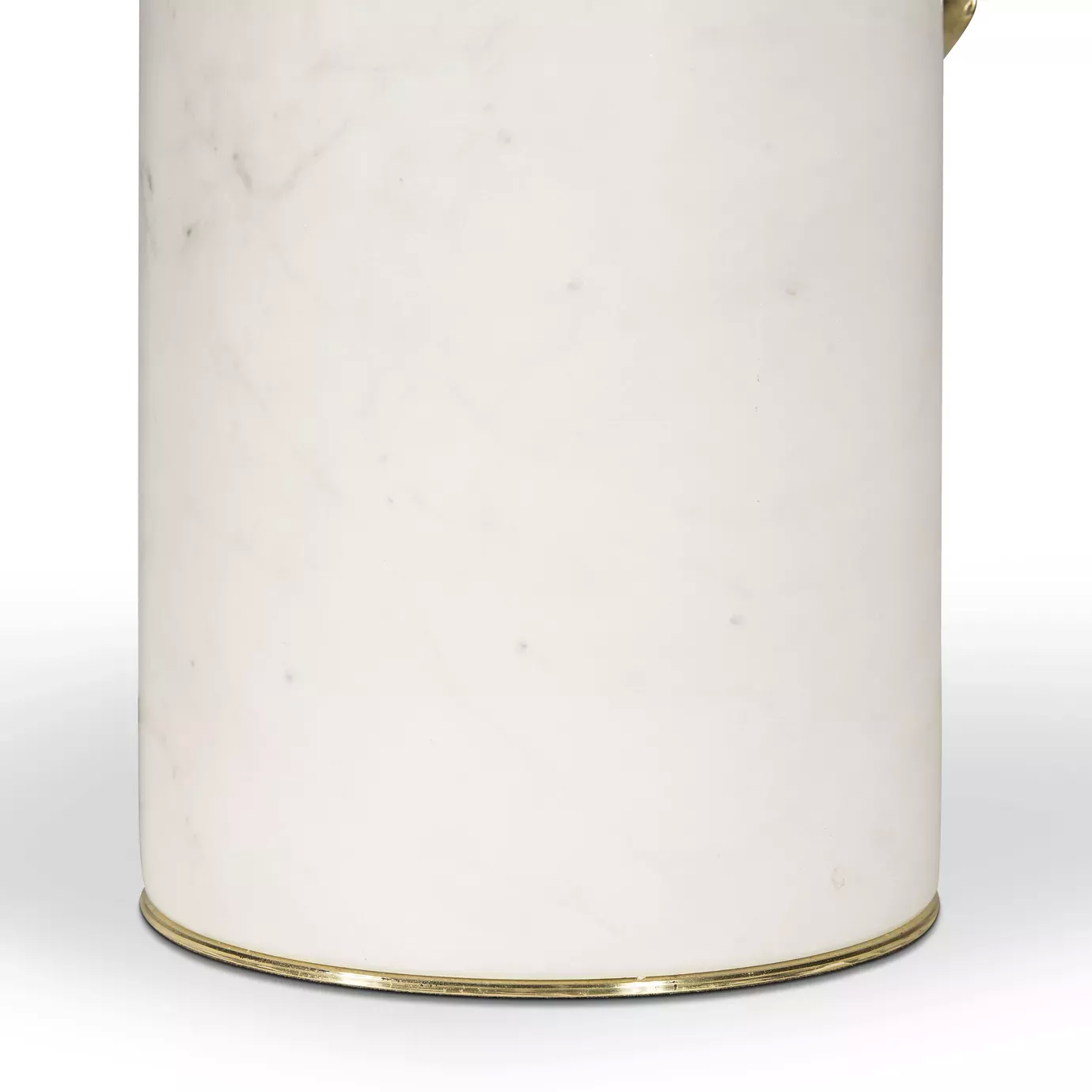 Elegant close-up of the white marble cylindrical base detail with a golden rim at the bottom of the Vengeance Table Lamp.
