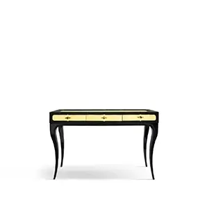 Elegant black Exotica Dressing Table with golden details and drawers.