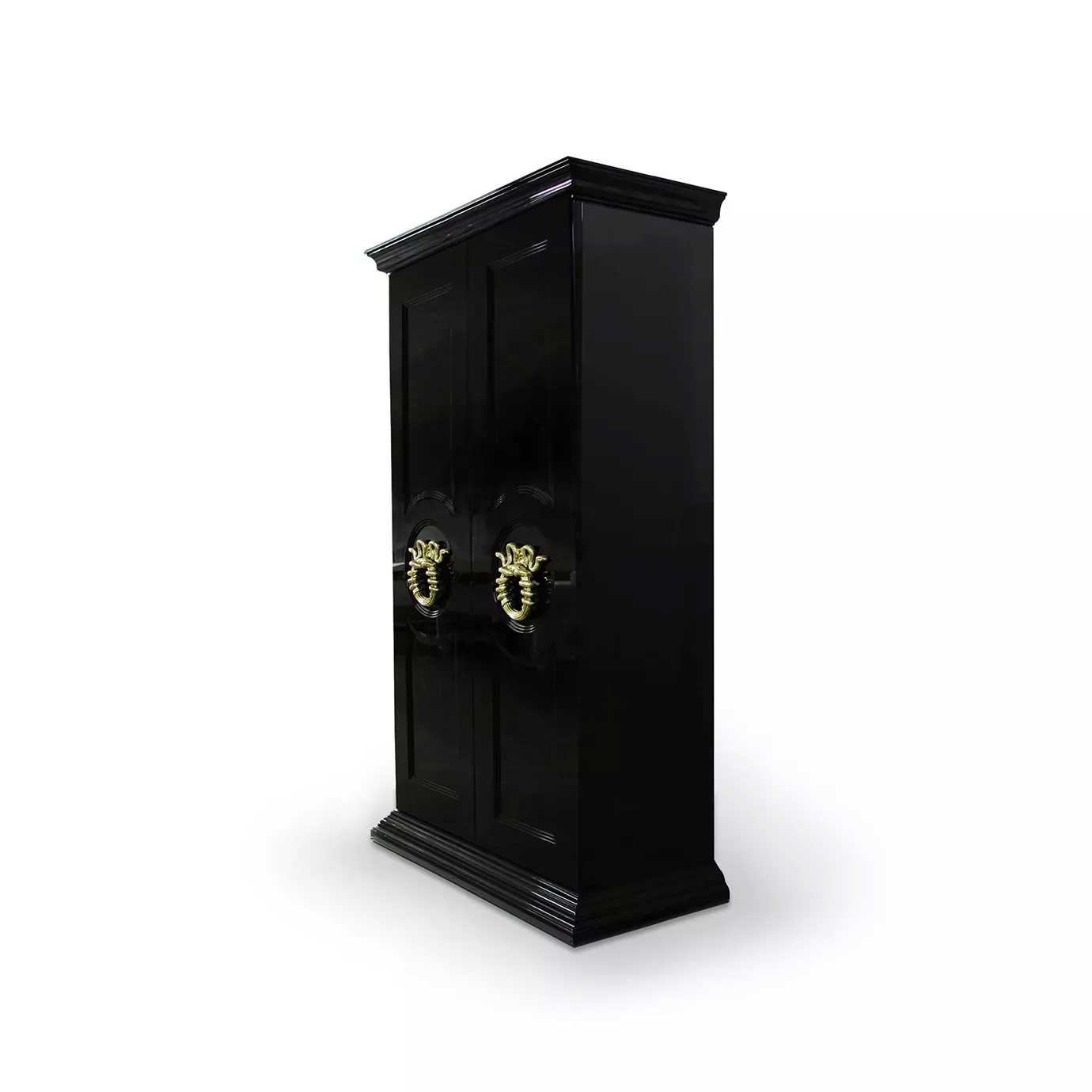 Elegant luxury Parisian armoire with gold base and black doors in art déco style
