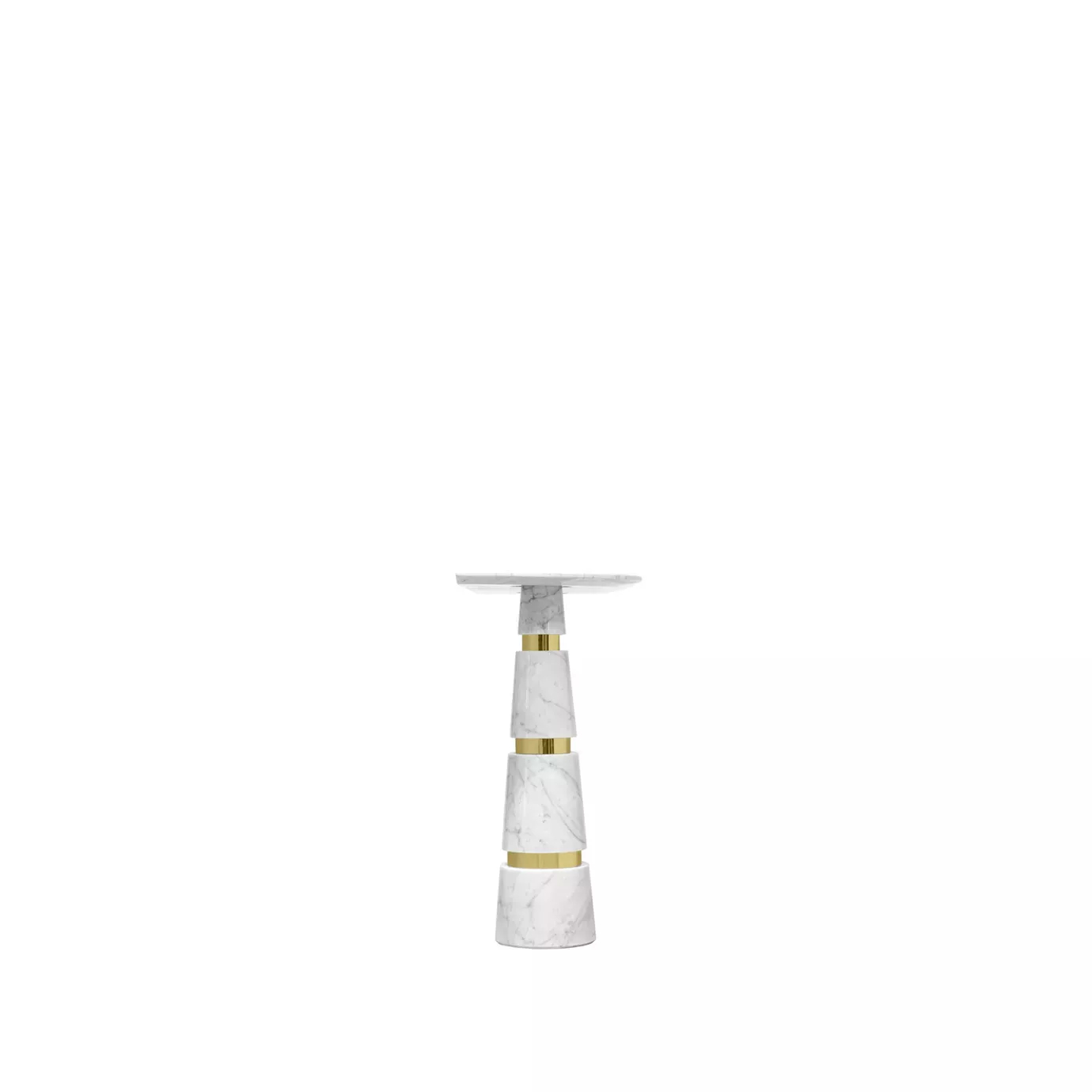 Elegant Avalanche Carrara Marble Side Table with golden details.