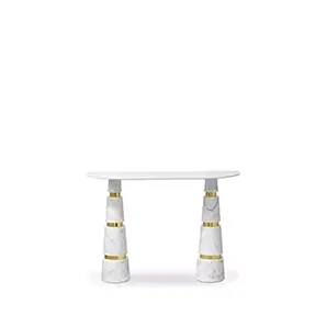 Elegant Avalanche Carrara Marble Console with golden details.