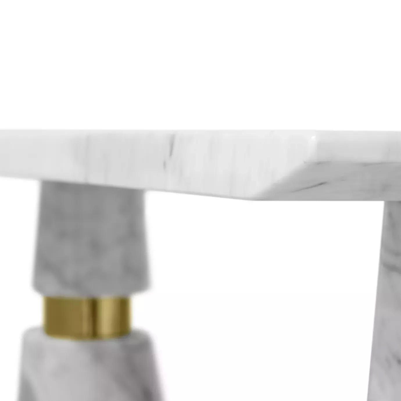 Elegant close-up of the Carrara marble top of the Avalanche Console.