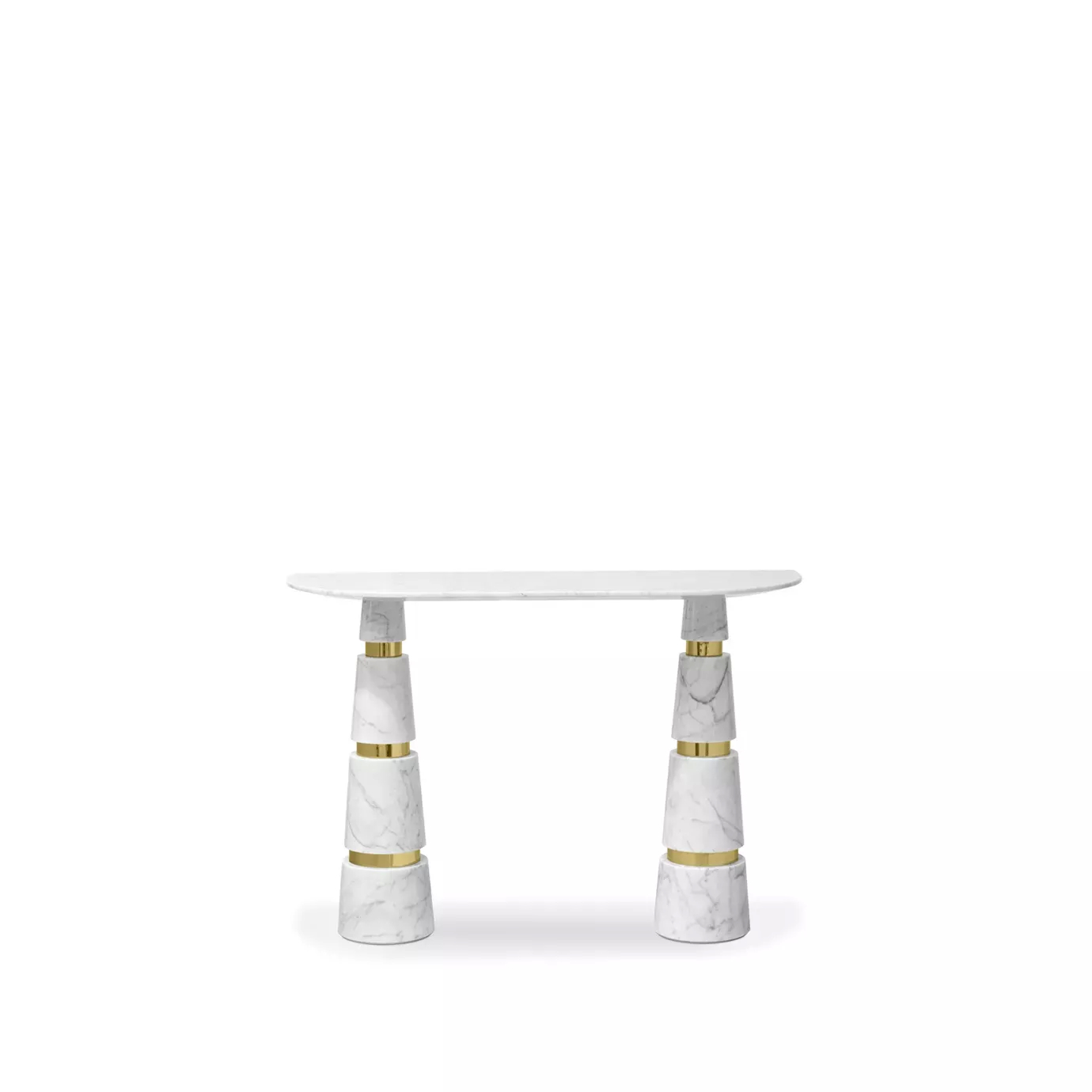 Elegant Avalanche Carrara Marble Console with golden details.