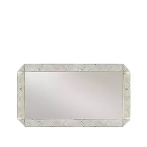 Elegant Tamara Rectangular Mirror with a textured white and grey-toned frame featuring geometric details at the ends.