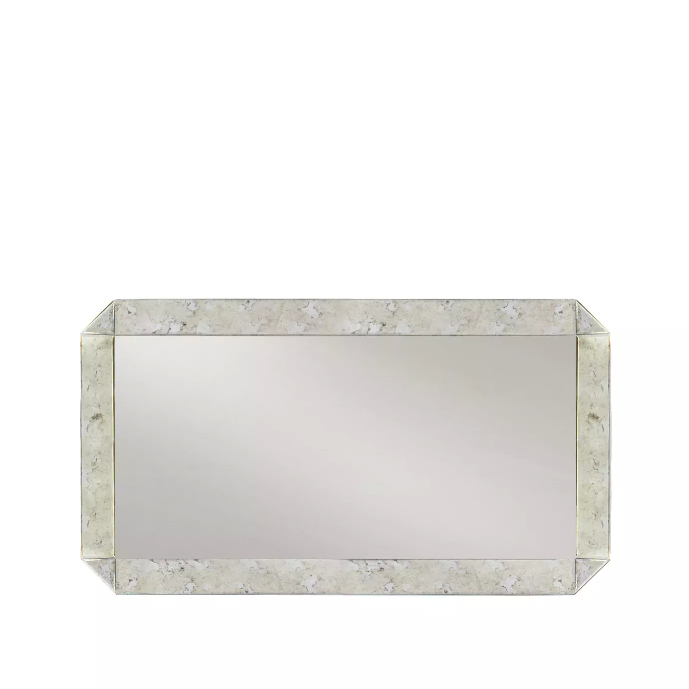 Elegant Tamara Rectangular Mirror with a textured white and grey-toned frame featuring geometric details at the ends.