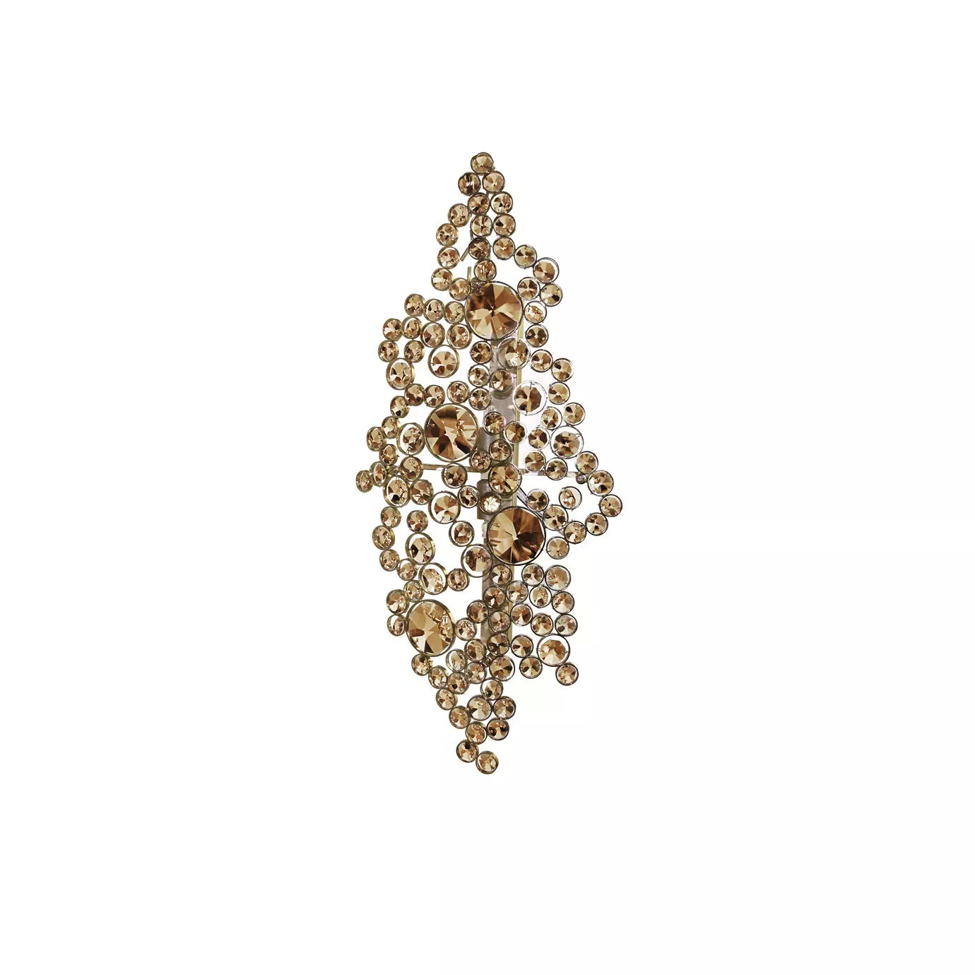 Elegant Eternity Sconce featuring a cascade of amber glass pieces in varying sizes on a delicate metallic structure.