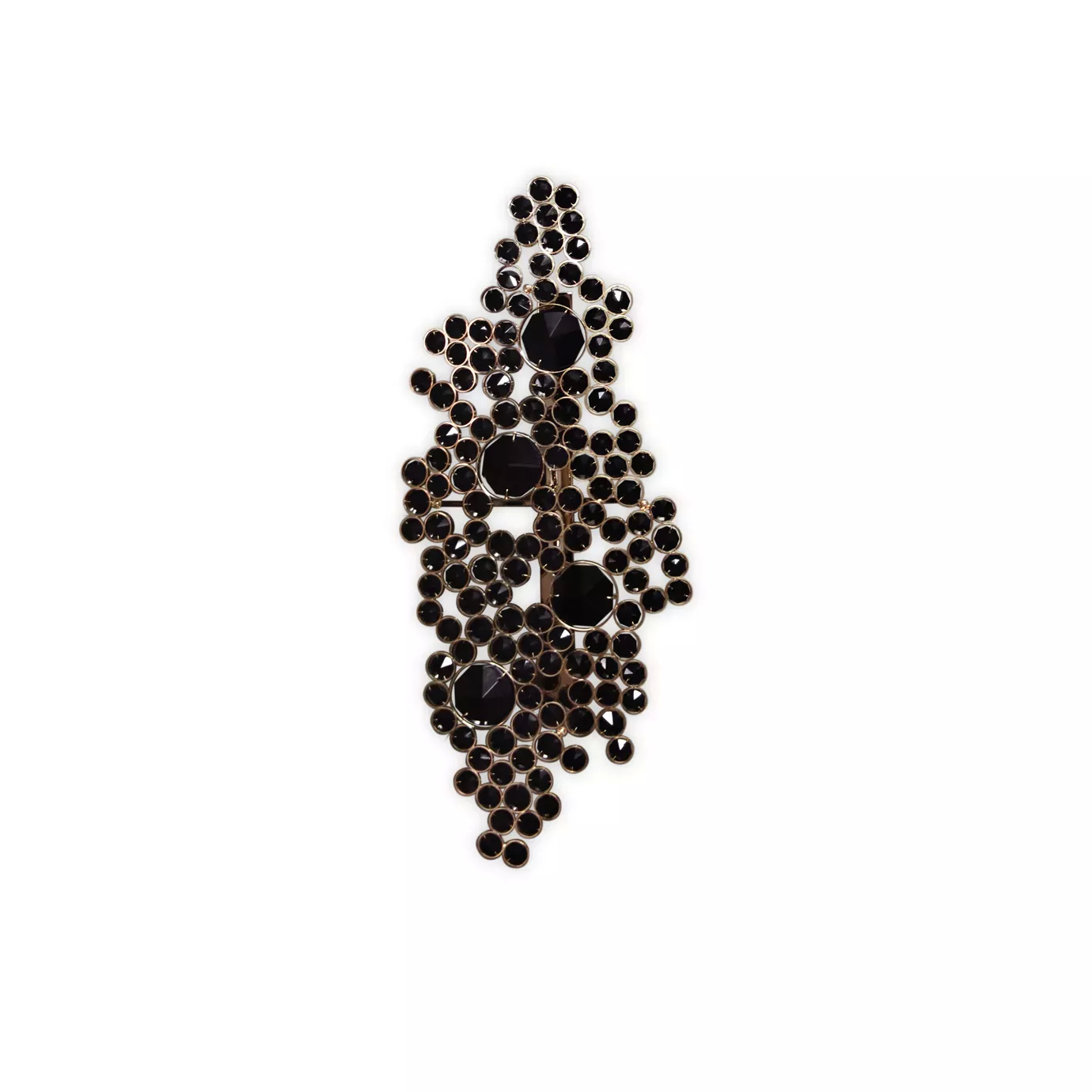 Elegant Eternity Sconce featuring a cascade of black glass pieces in varying sizes on a delicate metallic structure.