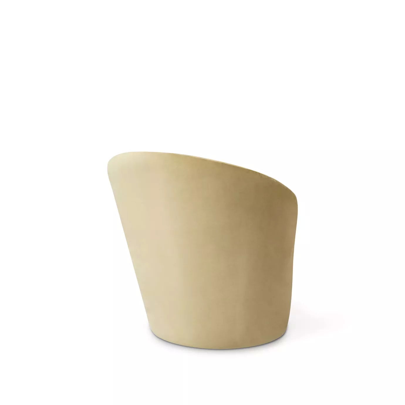 Elegant Bloom II Armchair with soft beige fabric upholstery and a rounded design, viewed from the back
