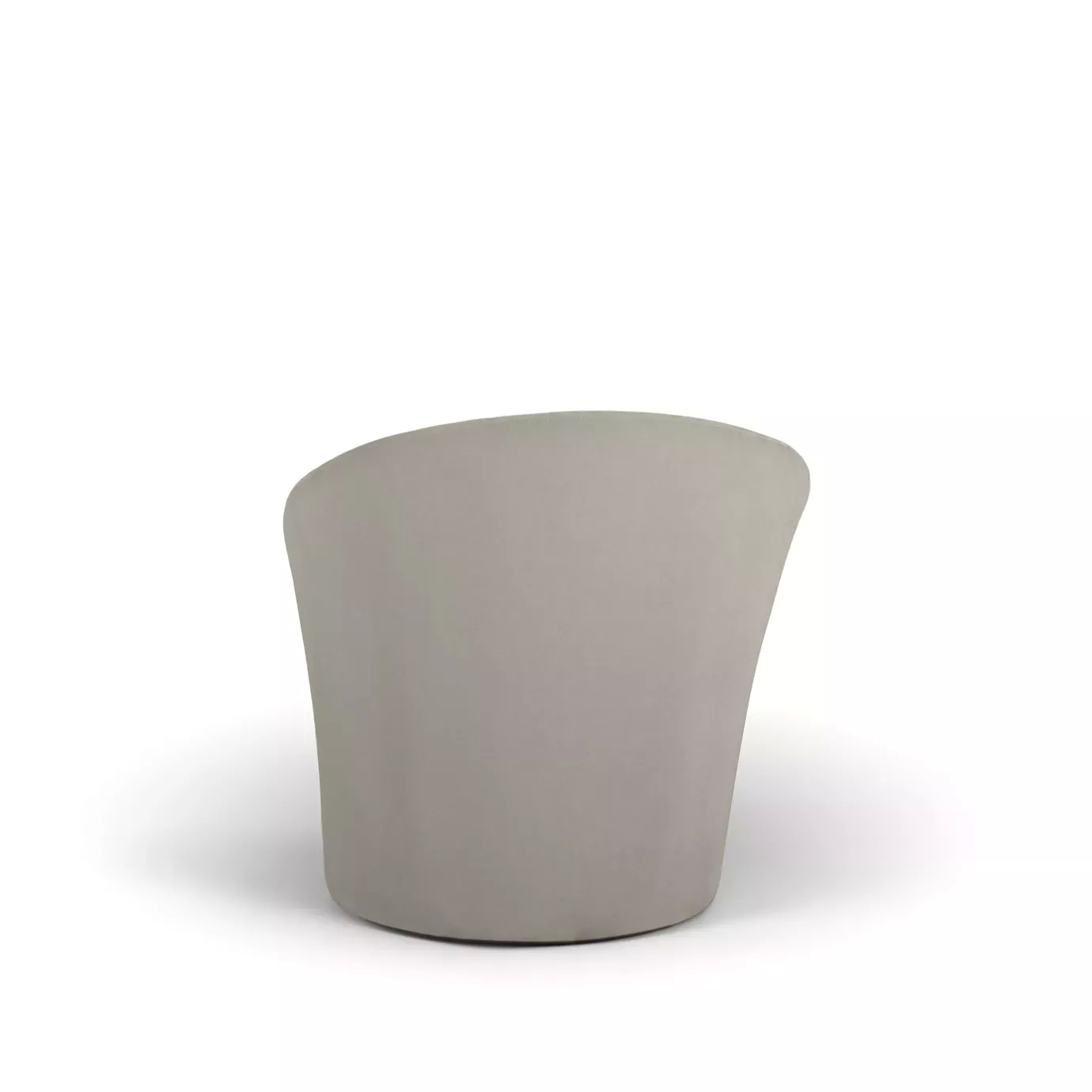 Elegant Bloom III Armchair with soft beige fabric upholstery and a rounded design, viewed from the back.