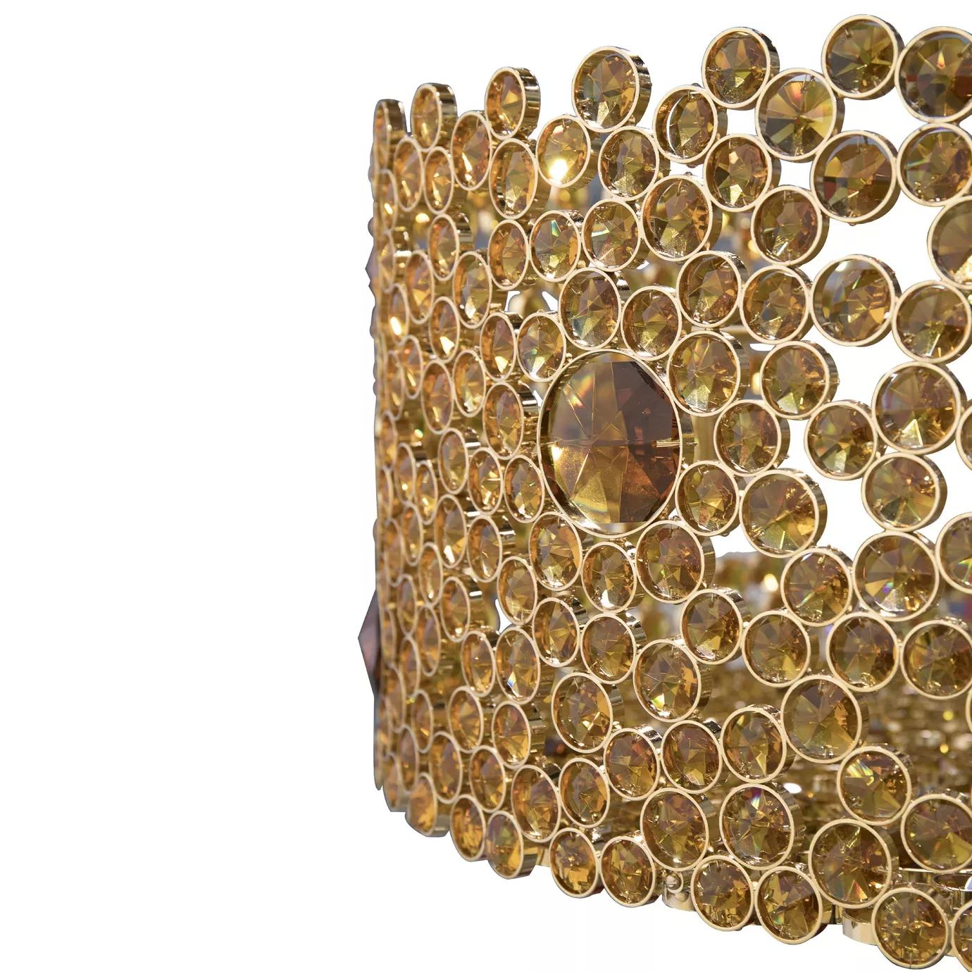 Elegant close-up detail of the bronze-toned frame and the numerous bronze glass details of the Eternity Oval Chandelier, showcasing its texture and shine.