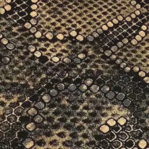 Elegant close-up of a Bitis Leather swatch with an exotic pattern mimicking snake skin in shades of black, gray, and beige, featuring a slightly rough texture with distinct scales, evoking a feeling of boldness and wild sophistication.
