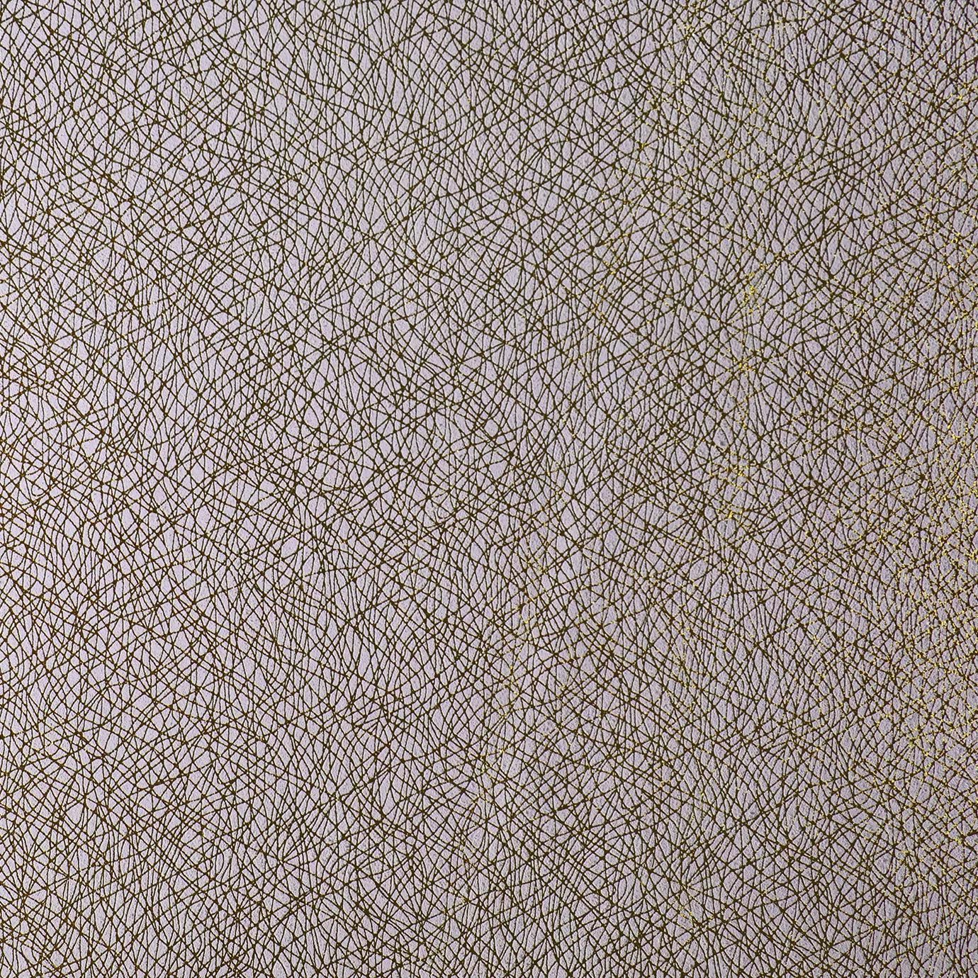 Close-up of a Glamour Biologico Leather fabric swatch with an abstract pattern of fine gold lines interwoven on a light base, showcasing its unique texture and a subtle sheen that gives it a feeling of modernity and conscious sophistication.