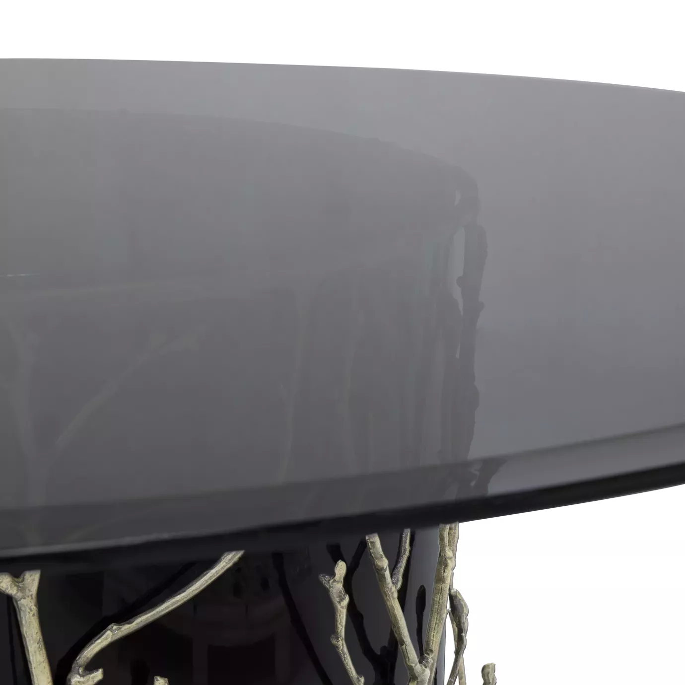 Enchanted Glass Top Dining Table: Detailed view of the smoked glass tabletop.