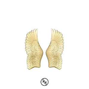 Pluma Sconce by KOKET featuring sculptural golden wings with detailed featherwork, symmetrically arranged in a radiant, angelic design