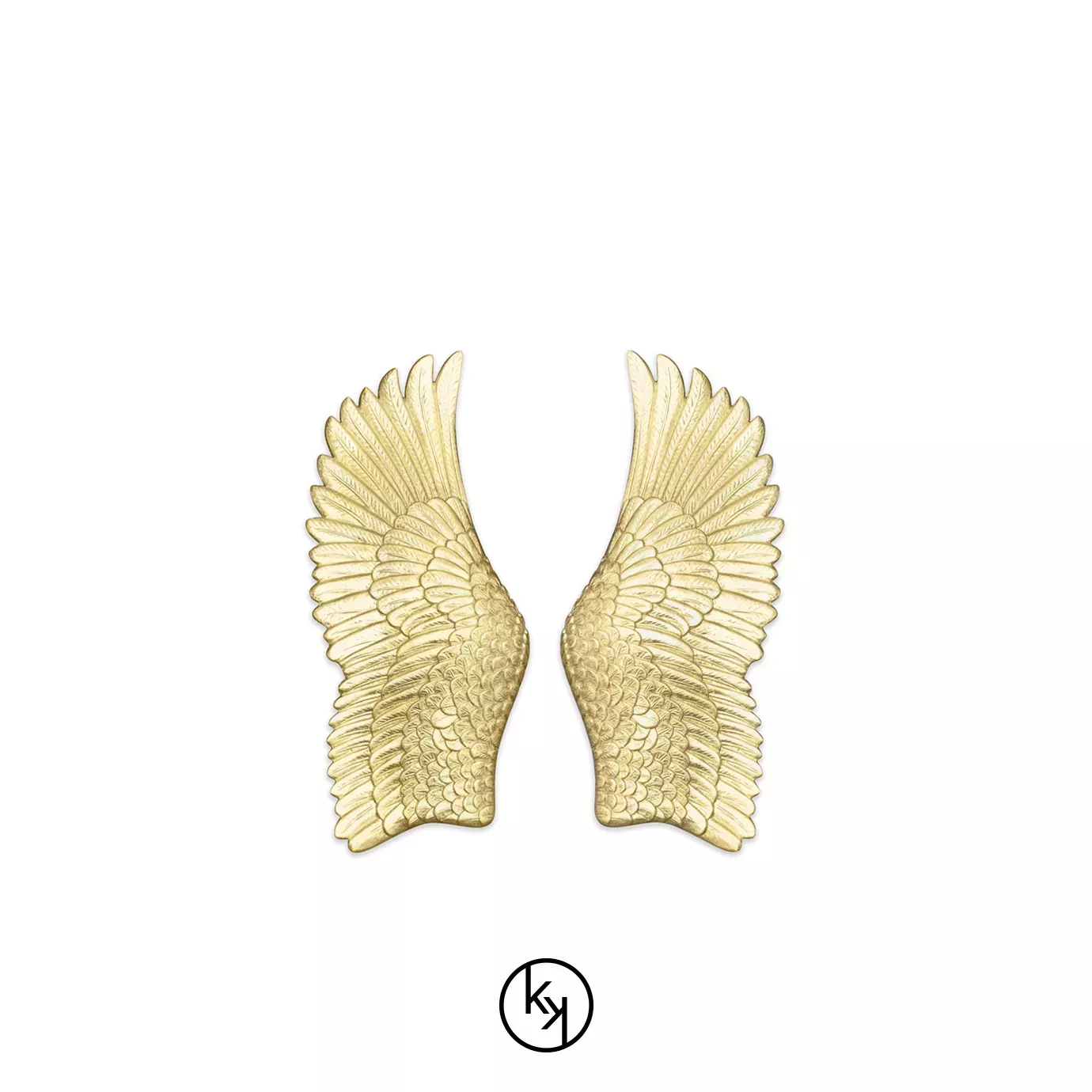 Pluma Sconce by KOKET featuring sculptural golden wings with detailed featherwork, symmetrically arranged in a radiant, angelic design