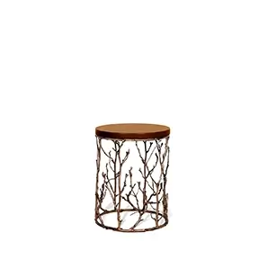 Featuring a leather tabletop, the Enchanted Synthetic Leather Side Table has a structure adorned with intricate aged brass details, resembling branches.