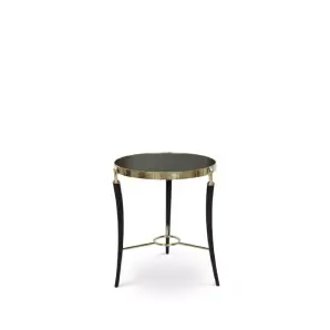 Elegant Gisele Side Table with peacock feather pattern top, golden details, and black legs.