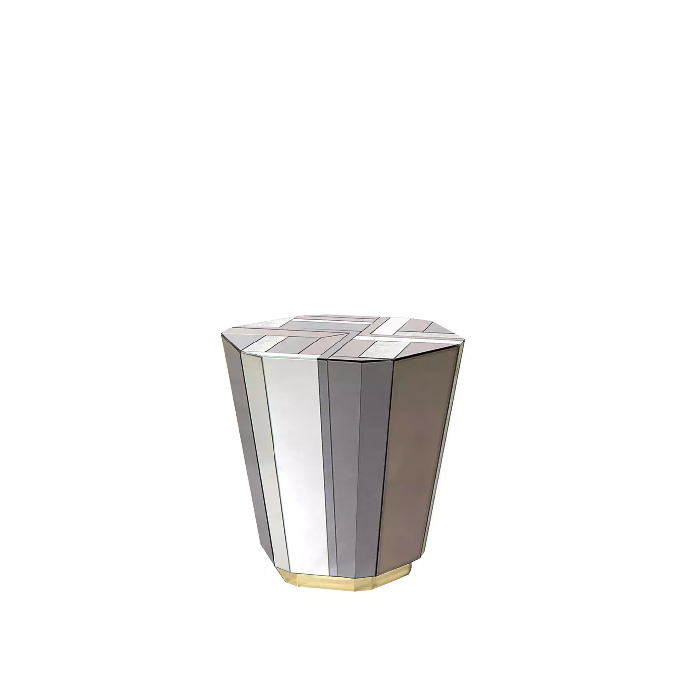 Elegant Lemprica Side Table with geometric mirrored design and golden base.