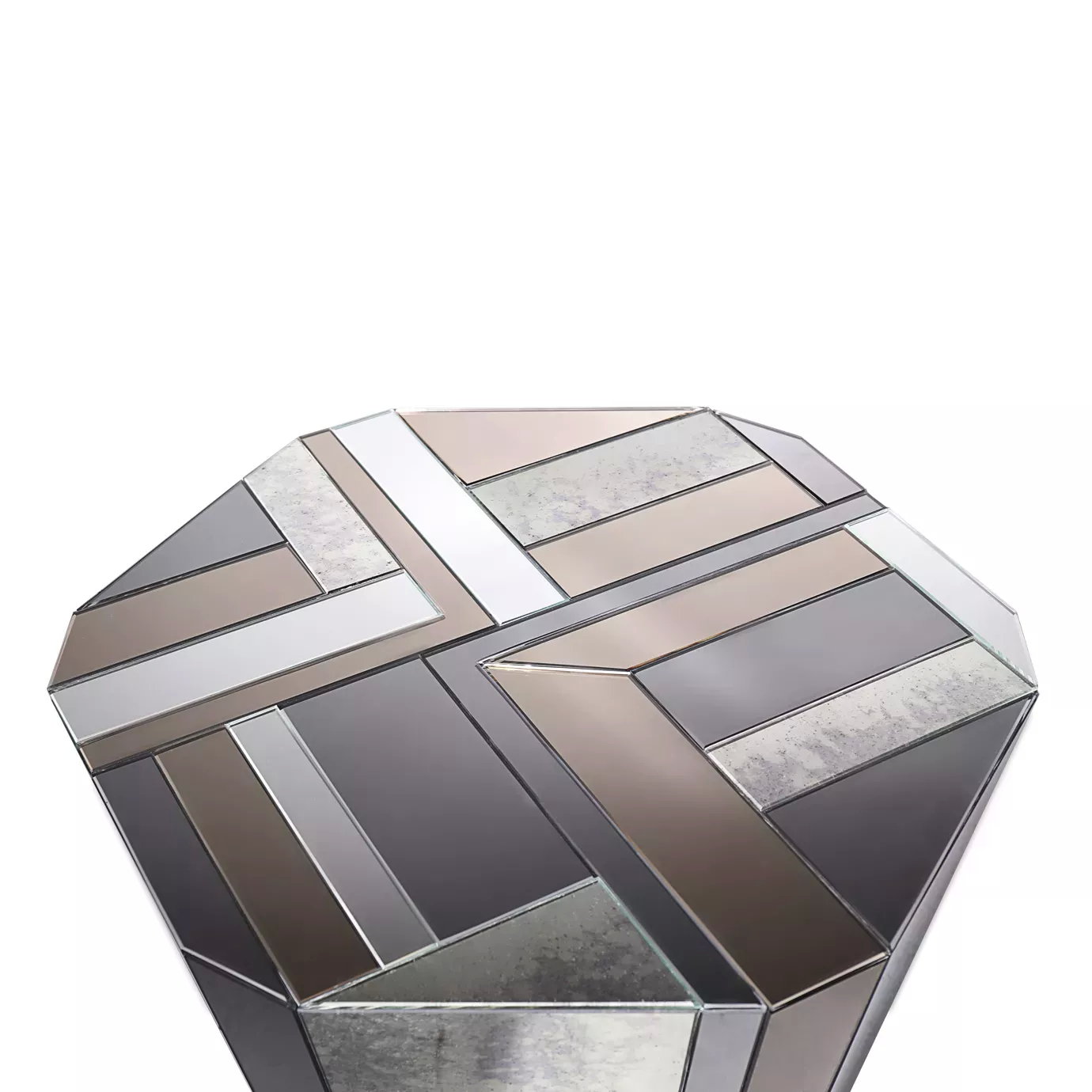 Elegant close-up of the geometric mirrored top of the Lemprica Side Table.