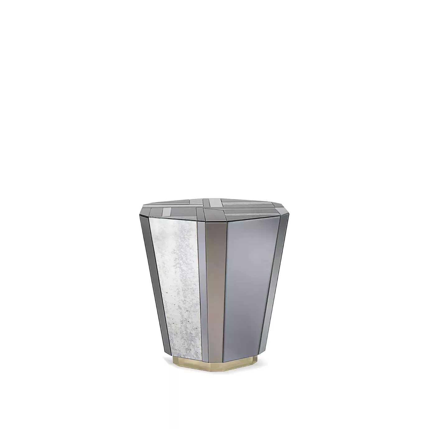 Elegant Lemprica Side Table with faceted mirrored surface and golden base.