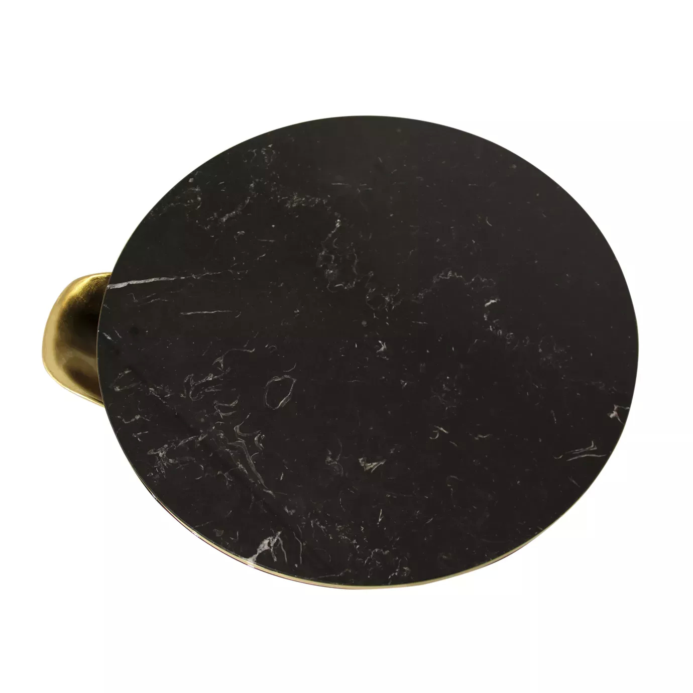 Yasmine Side Table seen from above, highlighting the black marble tabletop.