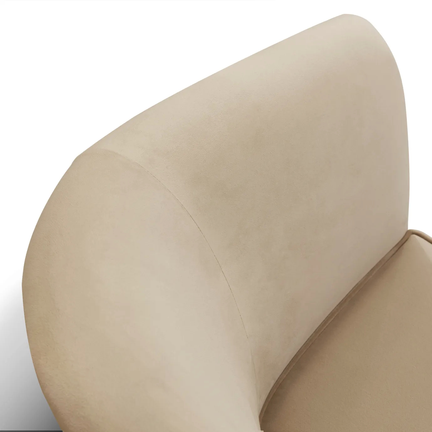 Close-up of the Marseille Chair's backrest, showcasing its smooth, curved design and soft, neutral-toned upholstery.
