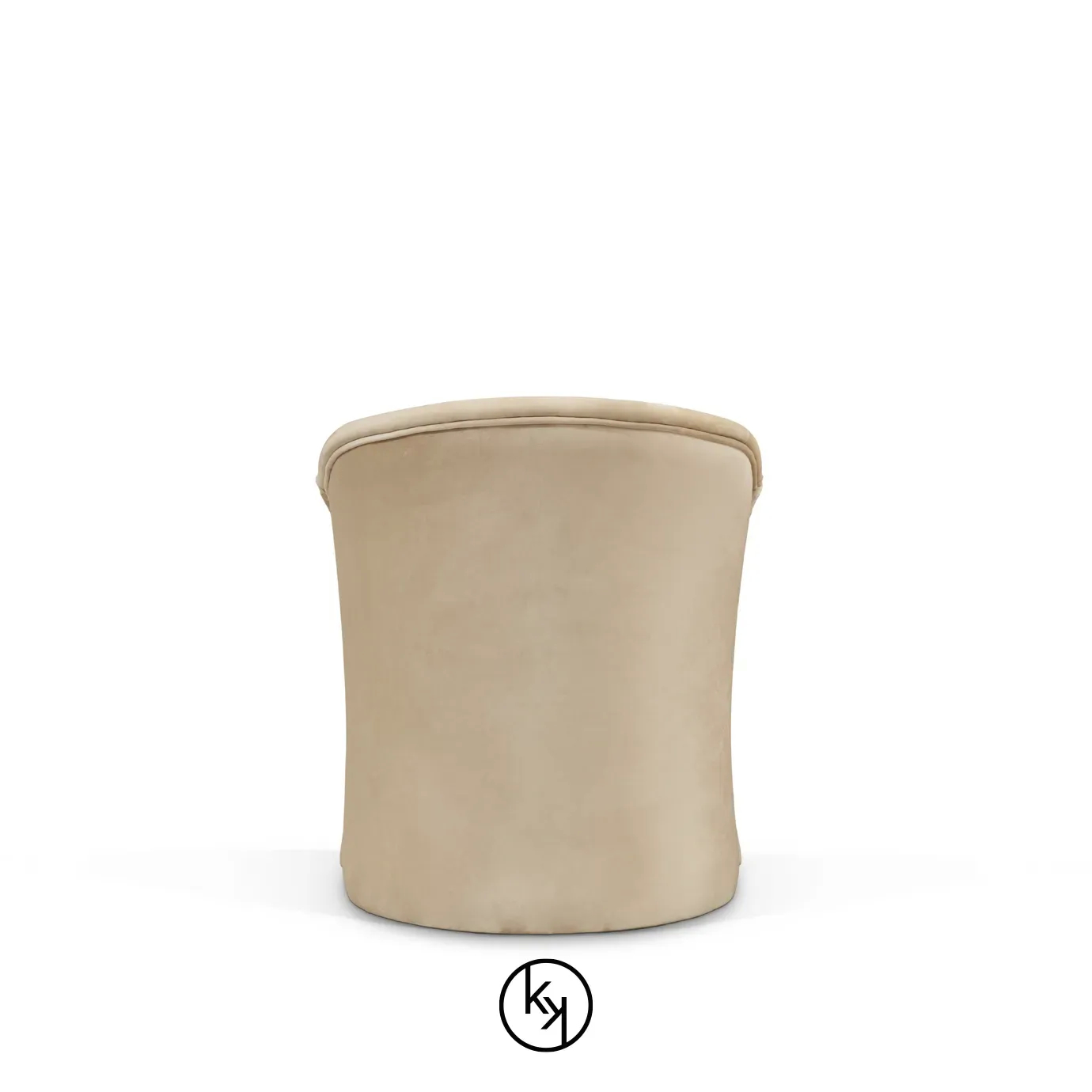 Back view of the Marseille Chair, showcasing its smooth, curved form and soft, neutral-toned upholstery.