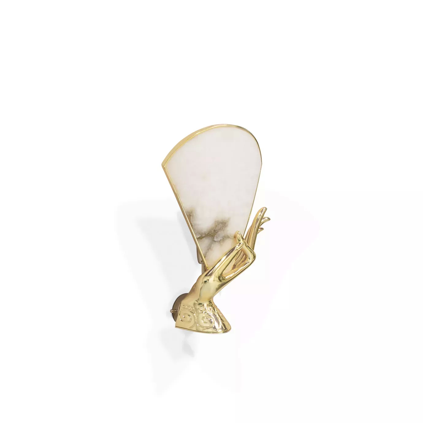 Muse Alabaster Sconce with a sleek, slightly angled design combining gold accents and an elegant alabaster shade.