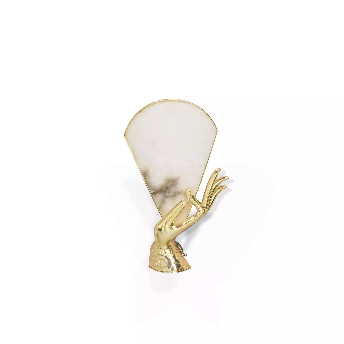 Muse Alabaster Sconce featuring a graceful, slightly angled design with a gold base and alabaster shade.
