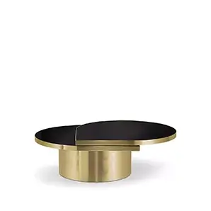 Elegant Tears Polished Brass Coffee Table with two-tiered black top.