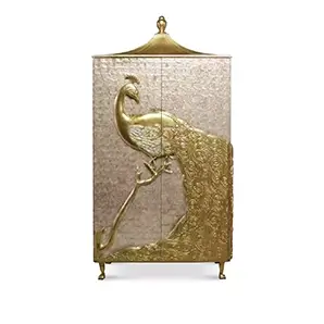 Camilia Mother of Pearl Armoire with elegant embossed golden peacock.