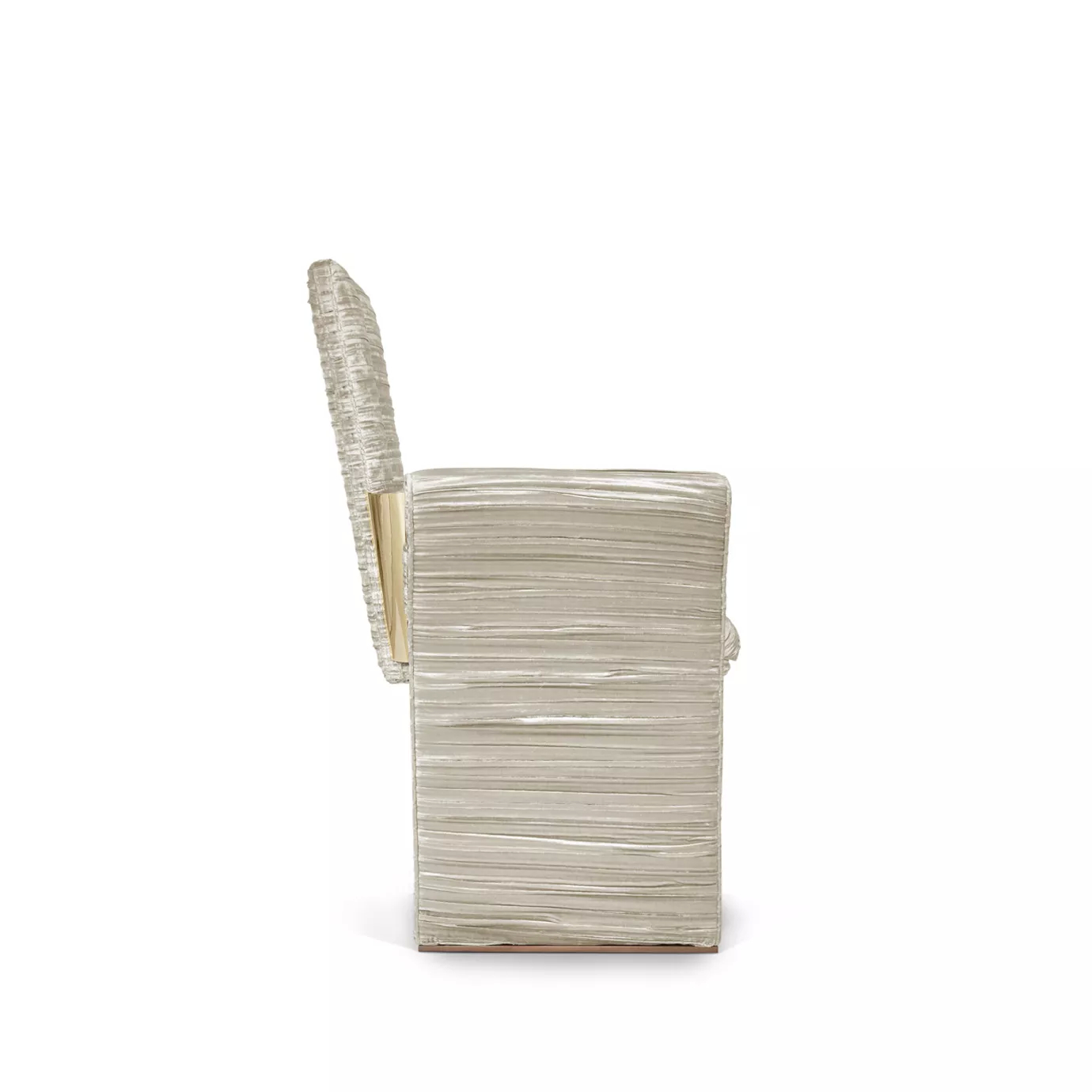 Estelle Dining Chair, side view: Showcases the textured, vertical channel upholstery and the chair's clean, geometric profile.