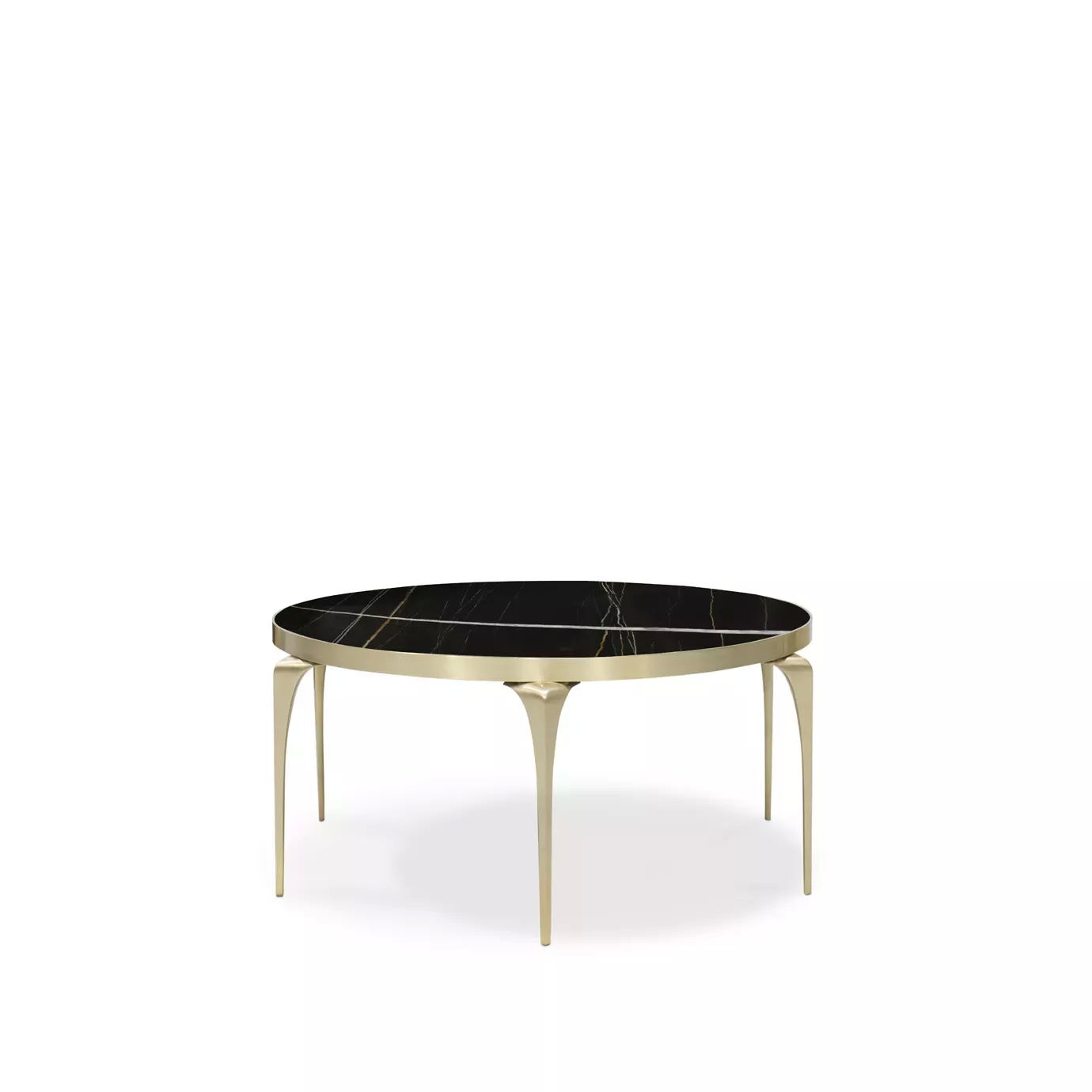 Elegant Rita Coffee Table with Sahara Noir marble top and sculptural golden base.