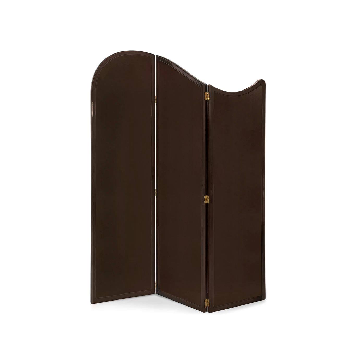 Back view of the Simone Screen, revealing its smooth, dark finish across the three elegantly shaped and connected panels.