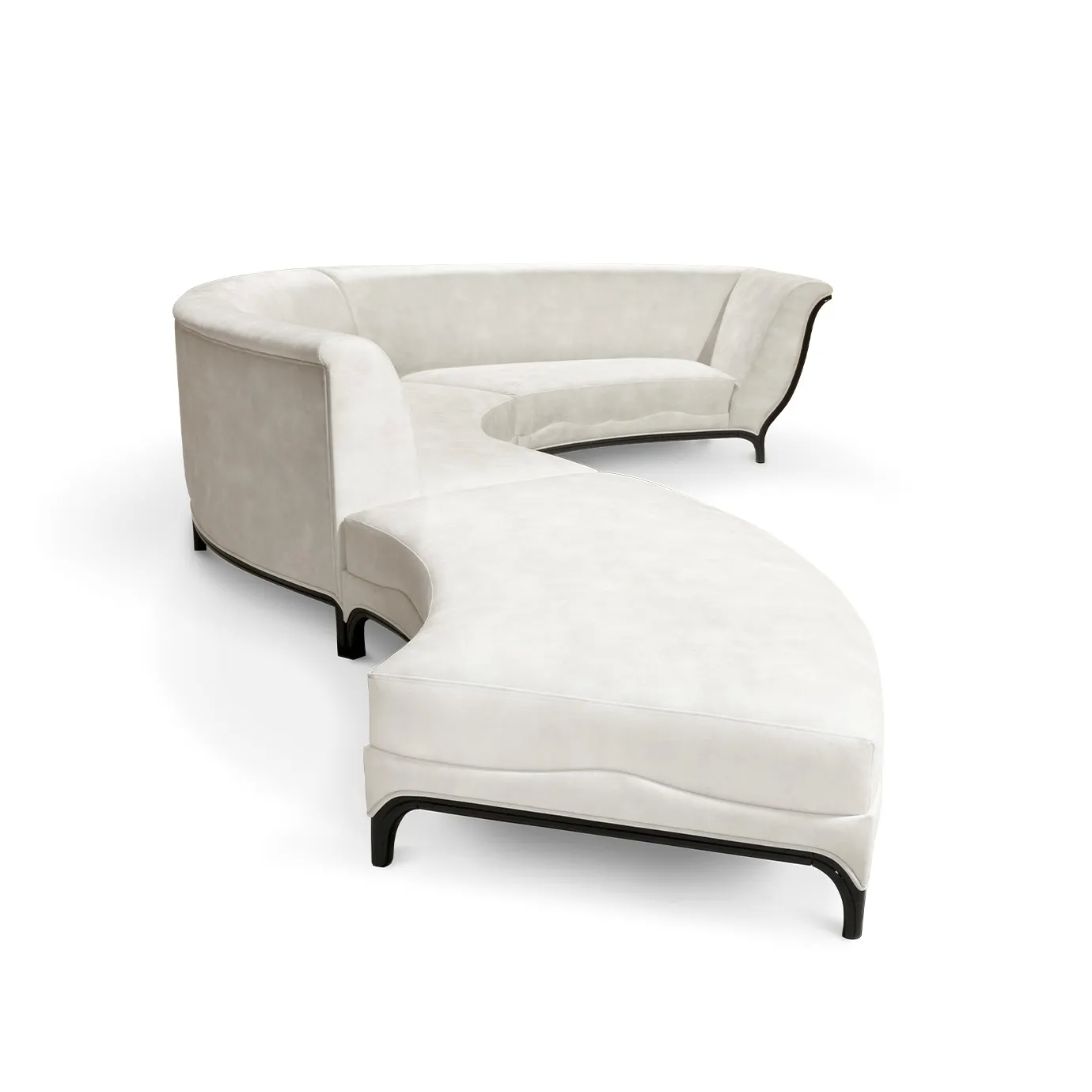 Side view of the Heavenly Sofa highlighting its elegant curves and chaise extension, without the plush cushions.