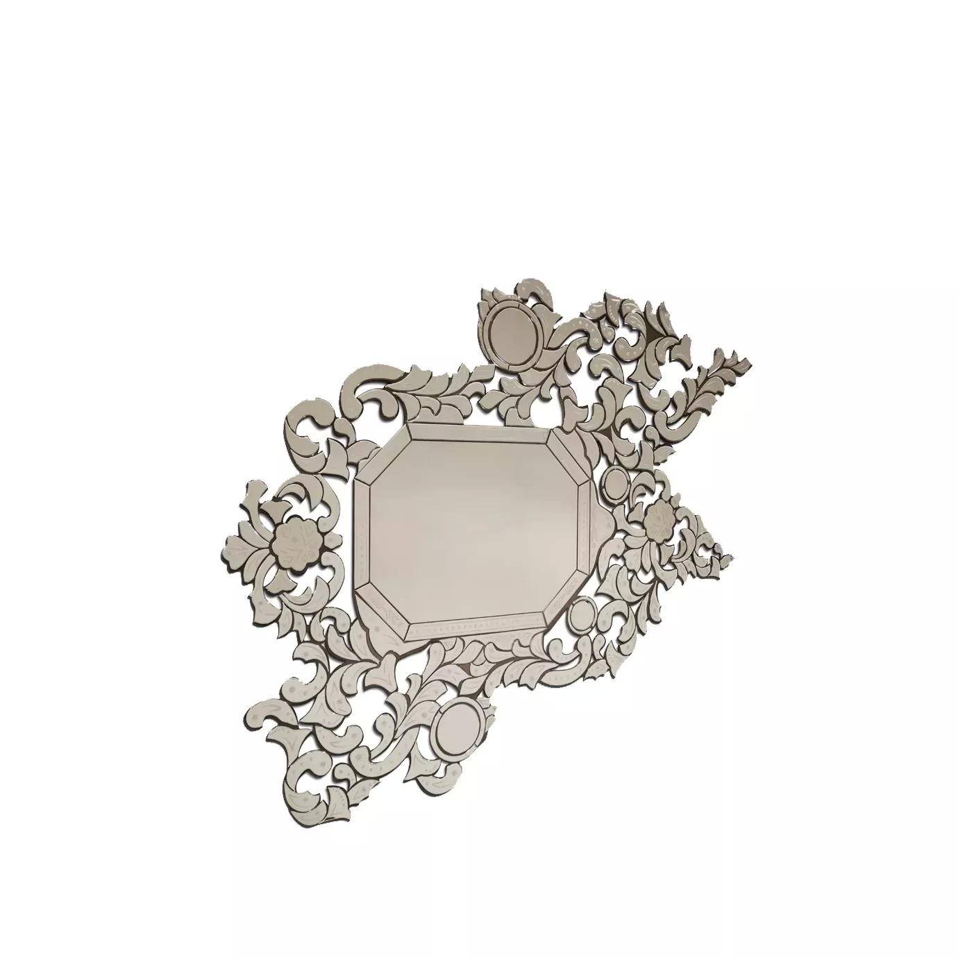 Luxury Venetian-style wall mirror with hand-carved glass and high-gloss metallic interior