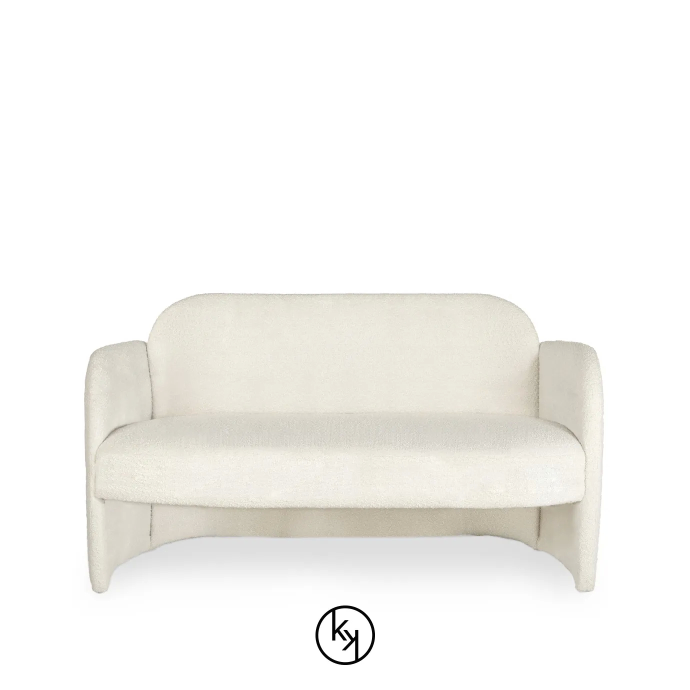 Soft, white, textured Oh-la-la sofa with rounded edges and armrests, isolated on a white background.