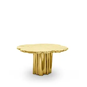 Luxurious Fortuna Round Dining Table with unique, high-shine golden surface.