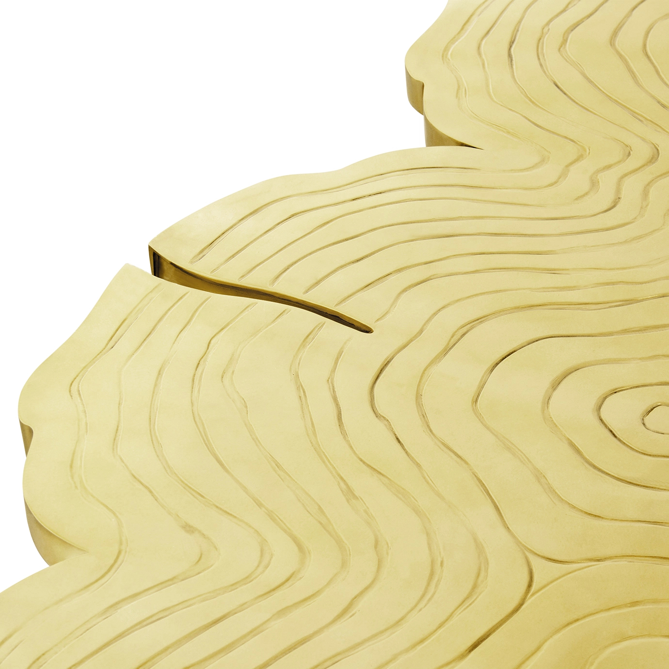 Close-up of the luxurious Fortuna Dining Table's intricate, high-shine golden surface.