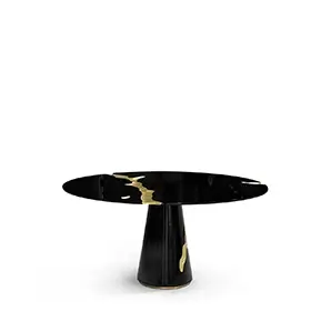 Luxurious Lapiaz Black Dining Table by Boca do Lobo, featuring a cracked design with golden accents.