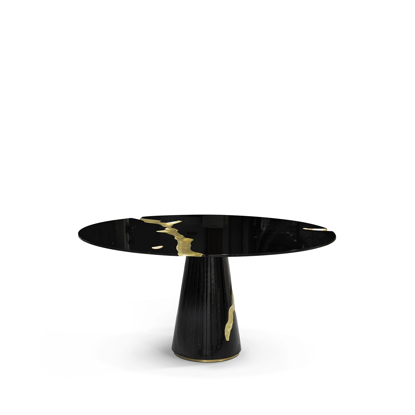 Luxurious Lapiaz Black Dining Table by Boca do Lobo, featuring a cracked design with golden accents.