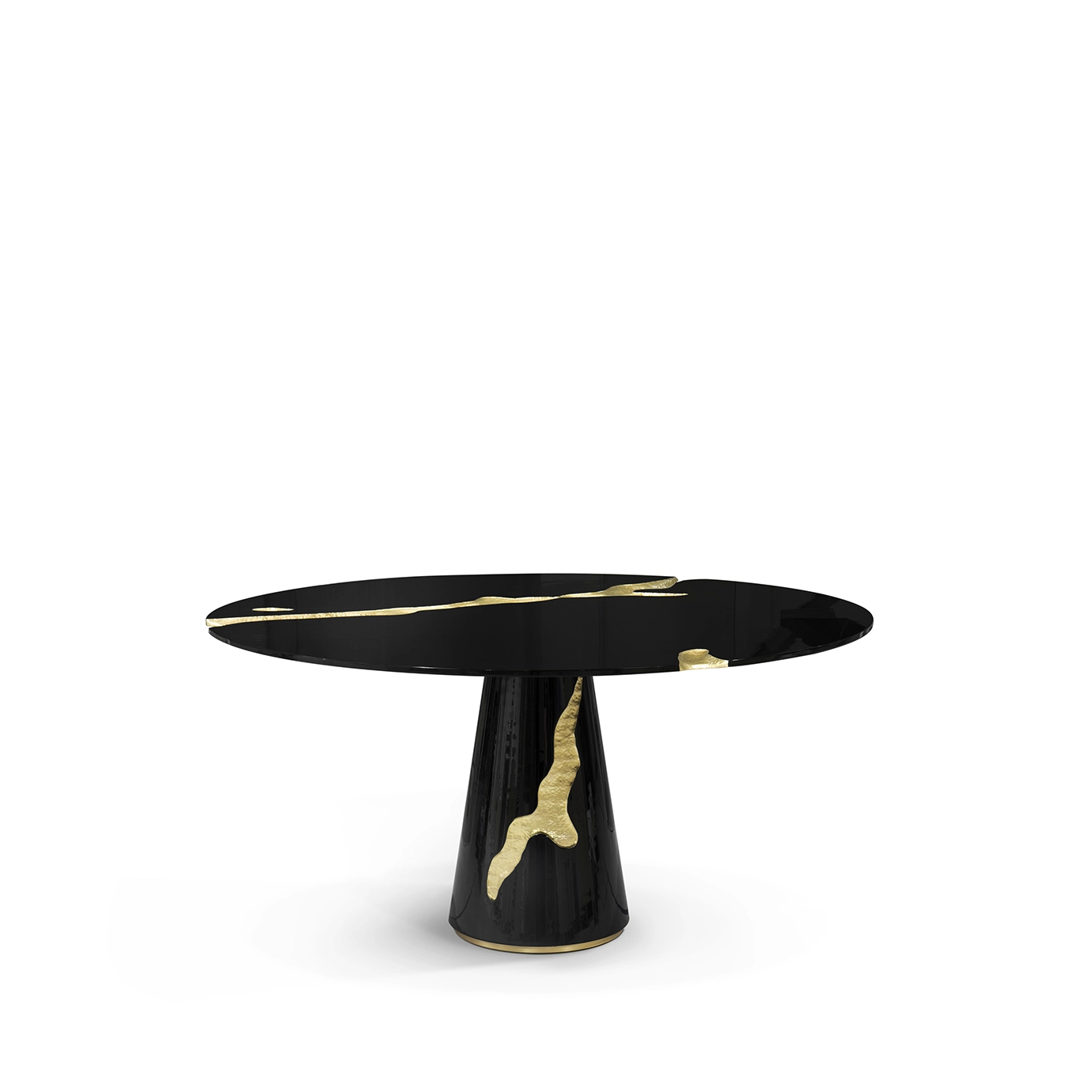 Luxurious Boca do Lobo Lapiaz Black Dining Table with striking gold accents.