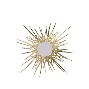 Elegant Guilt Mirror with dramatic sunburst design in textured golden tones and mirrored center.