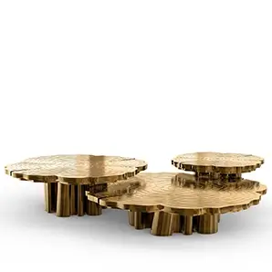 Luxurious Fortuna Patina Coffee Table set with intricate, high-shine golden surfaces.