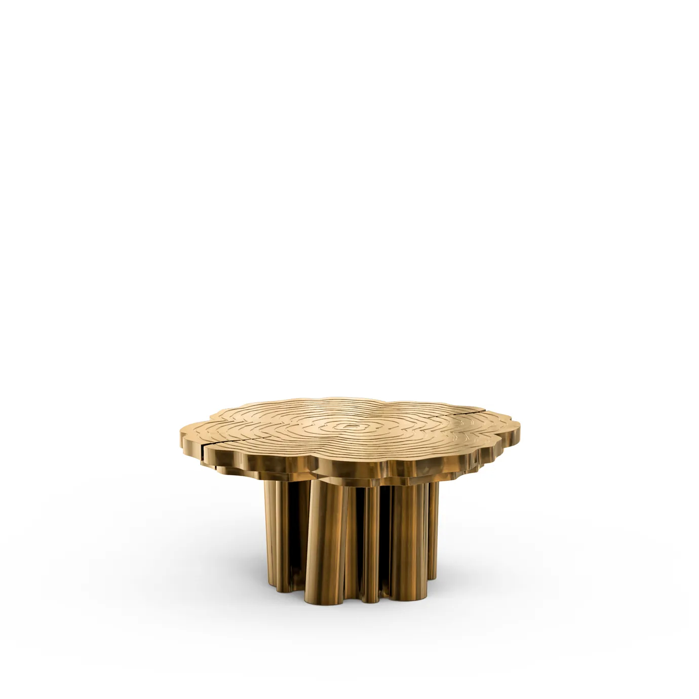 Luxurious Fortuna Brass Coffee Table with a unique, high-shine golden finish.