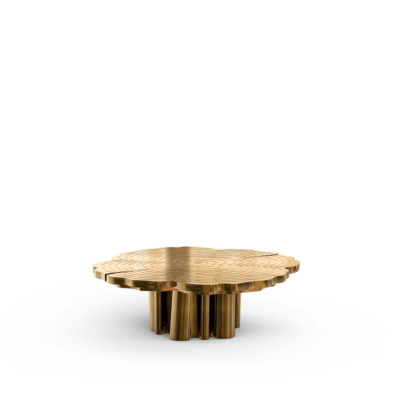 Luxurious Fortuna Brass Coffee Table, a statement piece with a unique, high-shine golden design.